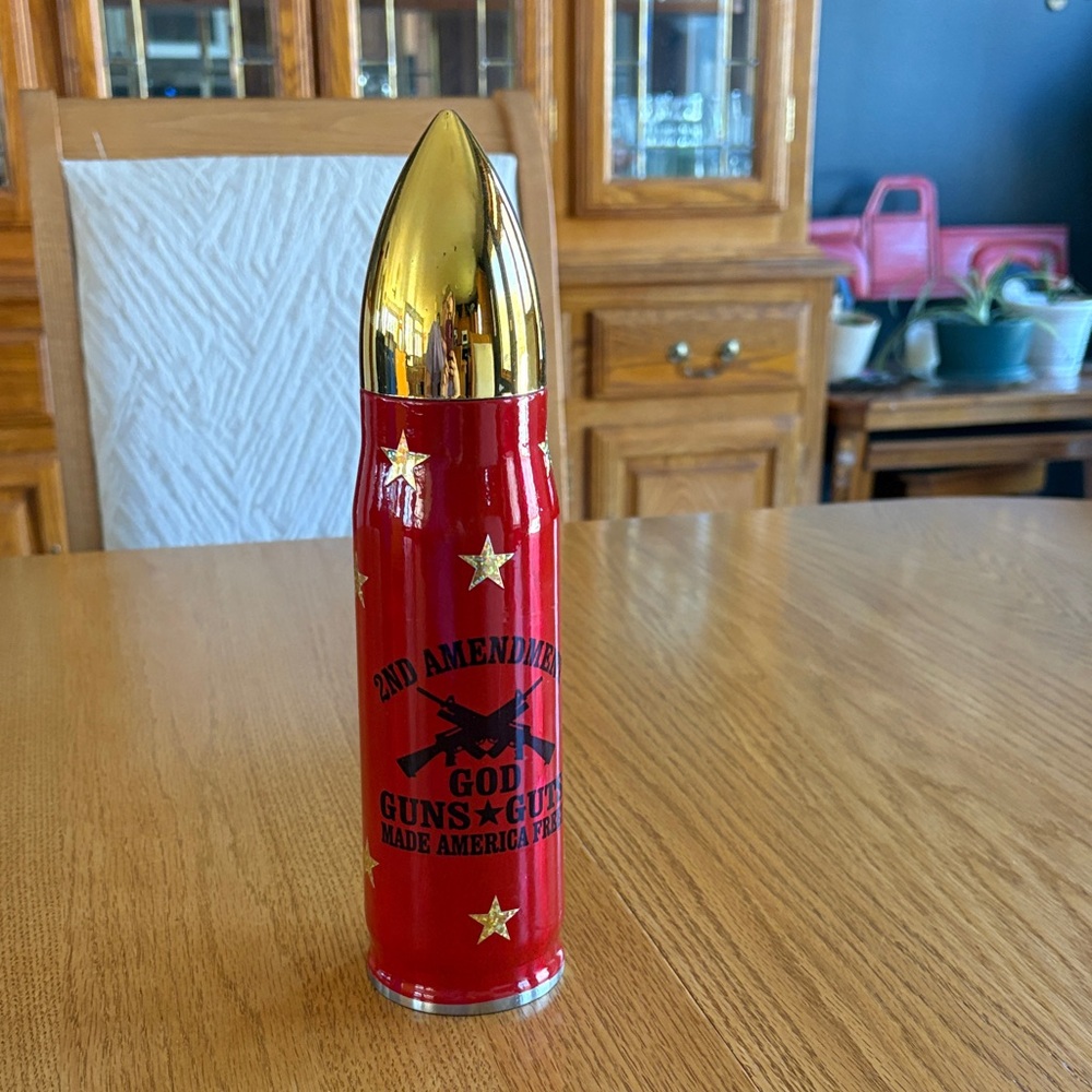 Patriotic Red Bullet-Shaped Insulated Thermos with Gold Top